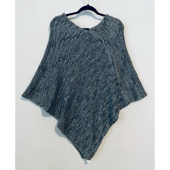 LOFT Poncho Sweater Womens One Size Gray Flecked Cape Chunky Cozy Boho - Picture 3 of 6